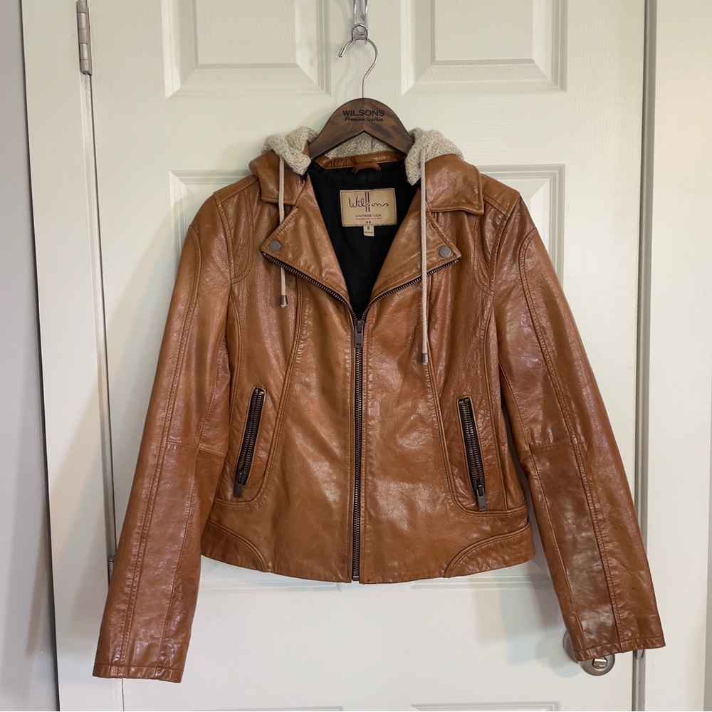 Wilson leather jacket with removable knit hood